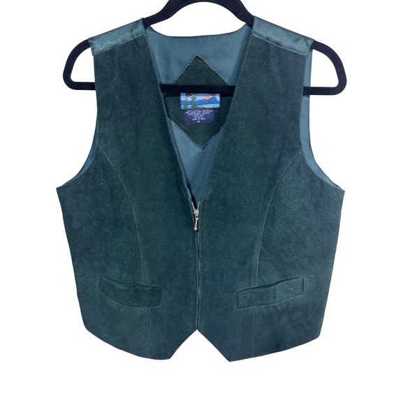 Shaver Lake Jackets & Blazers - Vintage Shaver Lake M Green Leather Vest Women's Zip Front Suede Boho Western